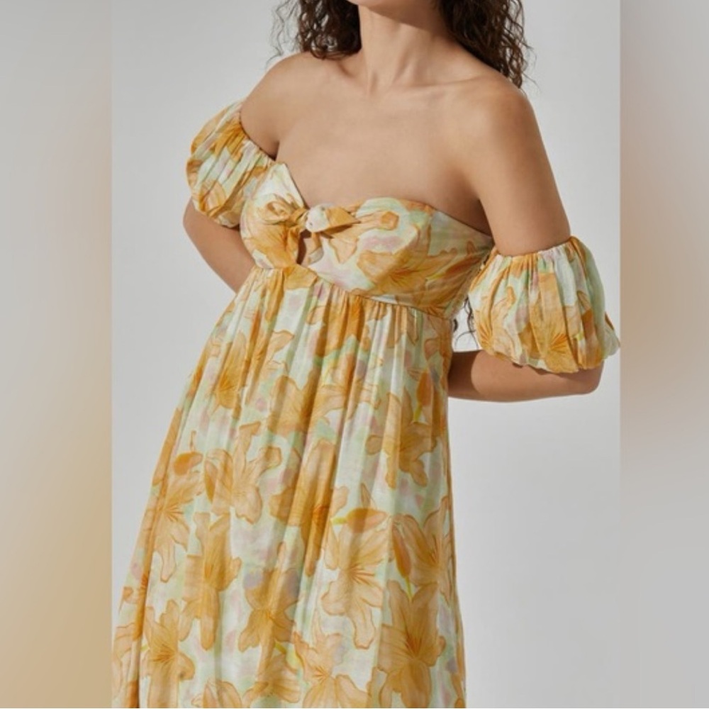 NWT Astr the label floral printed puff sleeve off shoulder maxi dress - Picture 4 of 6